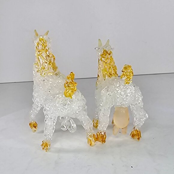 Pair Of Spun Glass Goats With Golden Accents Figurines Anatomically Correct - Picture 4 of 8